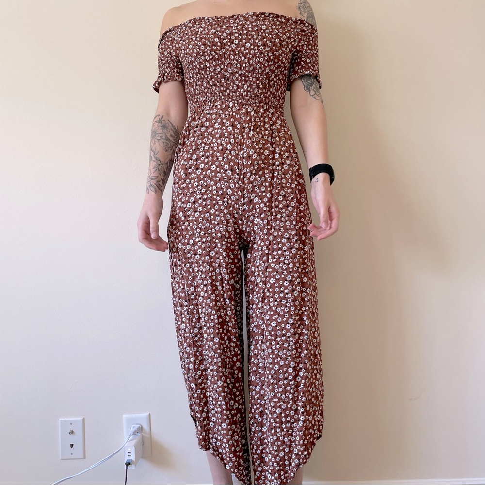 Francesca’s Brown Floral Jumpsuit